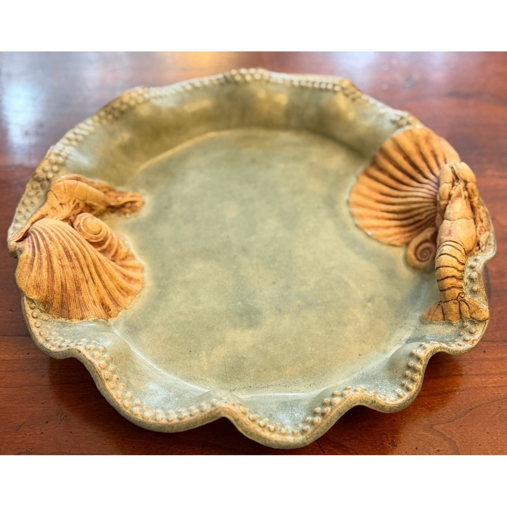Leo & Karin Villaroman Charlestowne Pottery Green Sea Life Plate Shell Shrimp